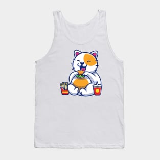 Cute Fat Cat Eating Burger Cartoon Tank Top